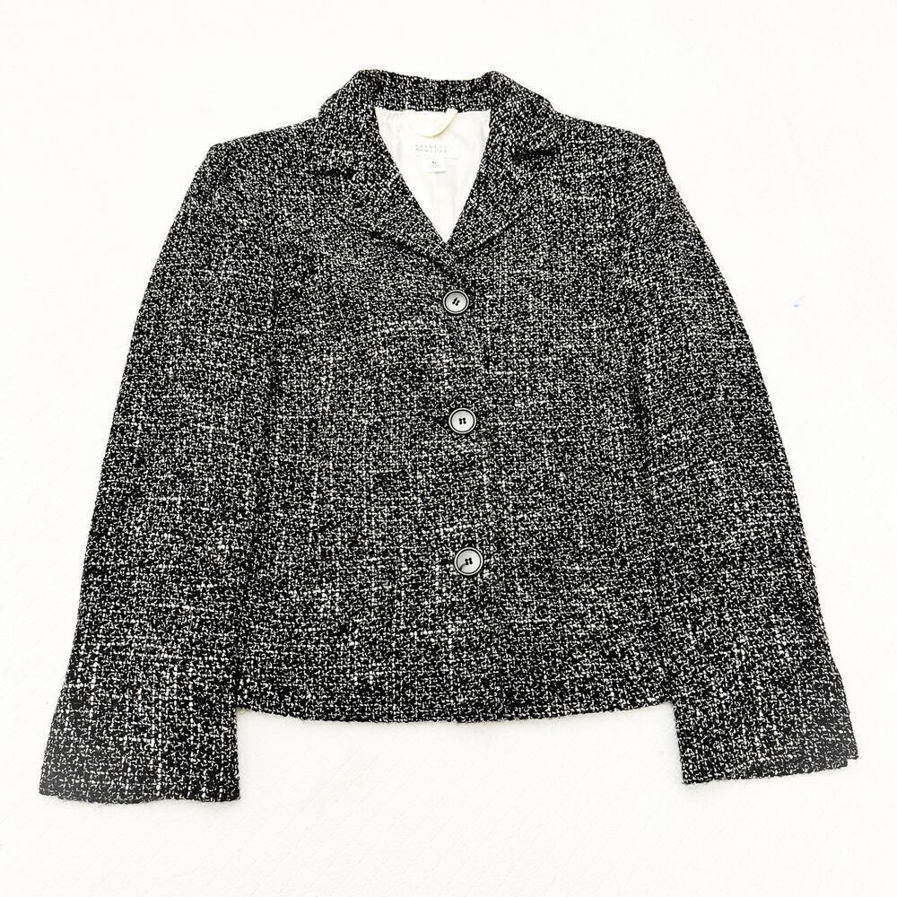 Barneys 3-Button Wool Blazer Black White Long Sleeve Jacket Size 42 Italy